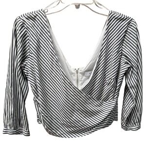 Anthropologie ALI & JAY Striped V Neck Ruched Front Zipper Crop Top Size Sโ